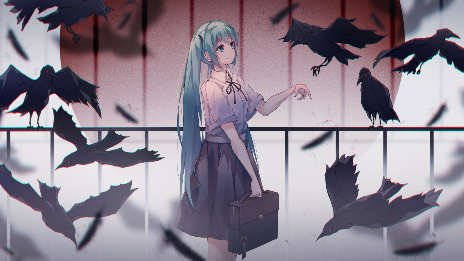6000×3375 Vocaloid Hatsune Miku 动漫女孩和乌鸦