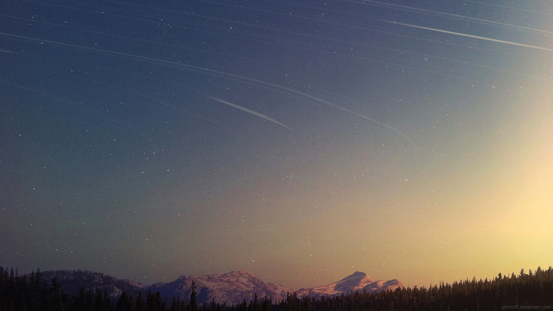 45d2y5 1920×1080 stars shooting stars space mountains forest