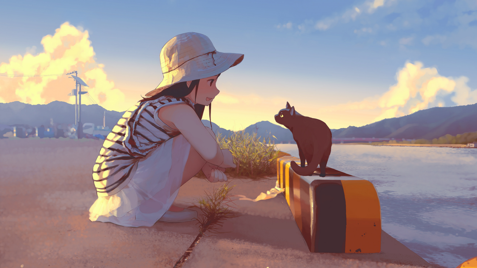 2560×1440 动漫女生和猫唯美风景壁纸