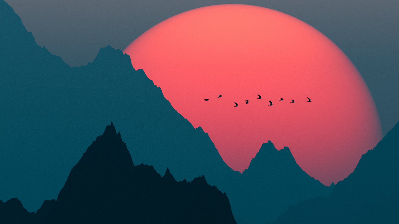 3840×2160 红日和远山 唯美风景艺术画 4K电脑壁纸