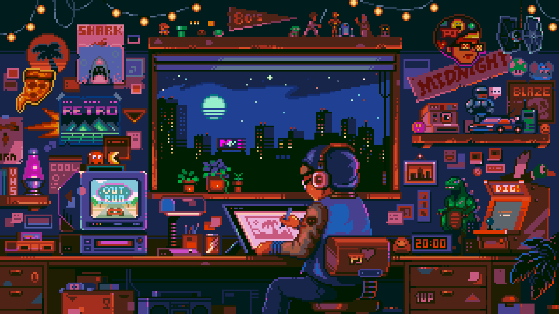 21dpyg 1920×1080 pixel art DeviantArt Pixel Jeff Pac-Man headphones