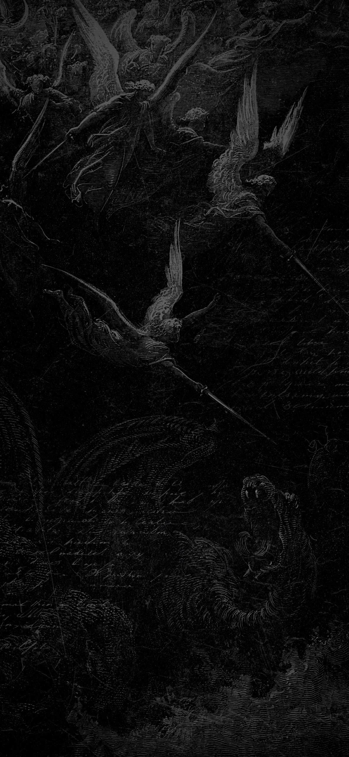 og11kp 1440×3120 black background wings monochrome creature sea monsters