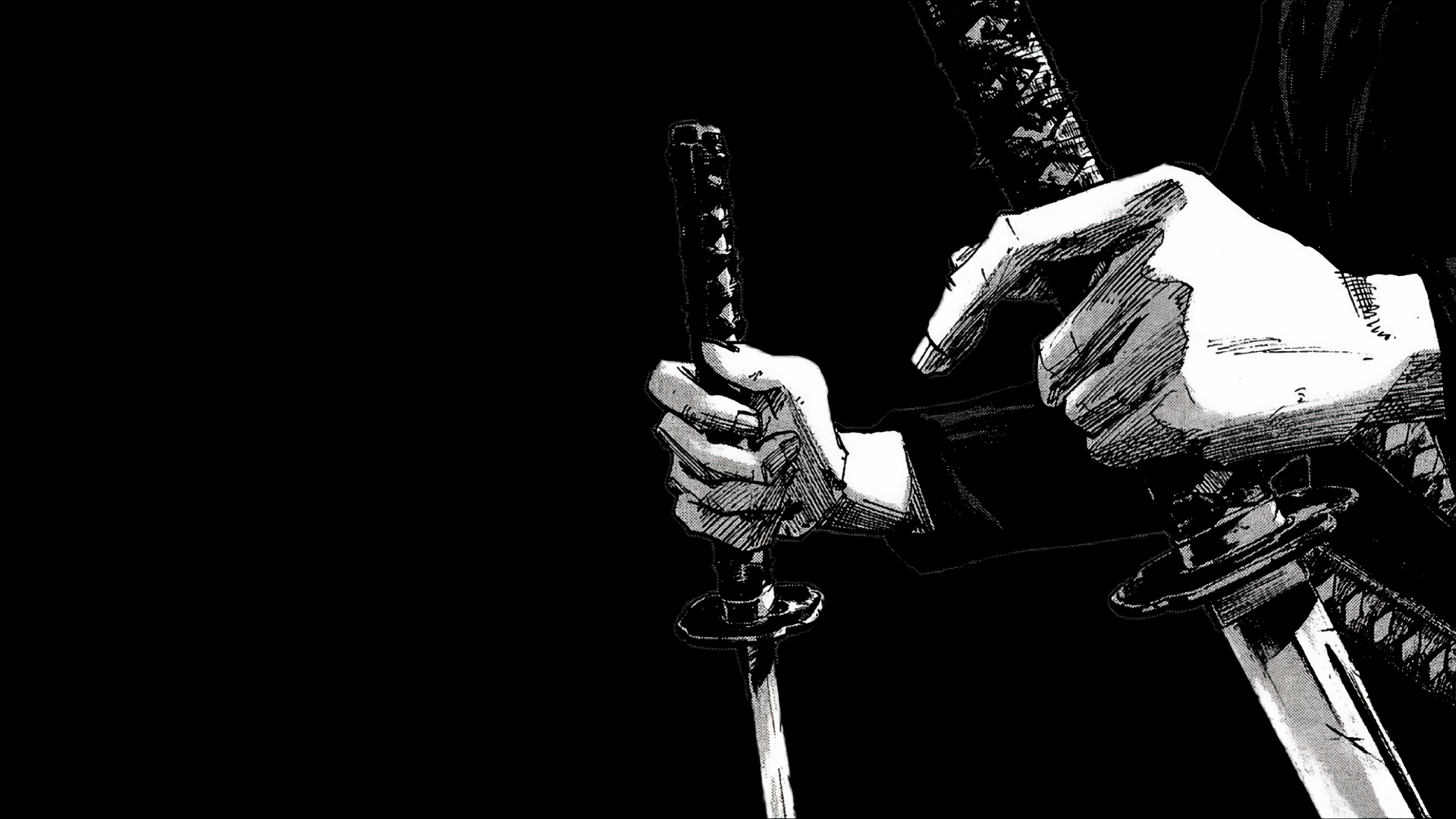 21d6g9 1920×1080 manga monochrome simple background katana Miyamoto Musashi (Vagabond)