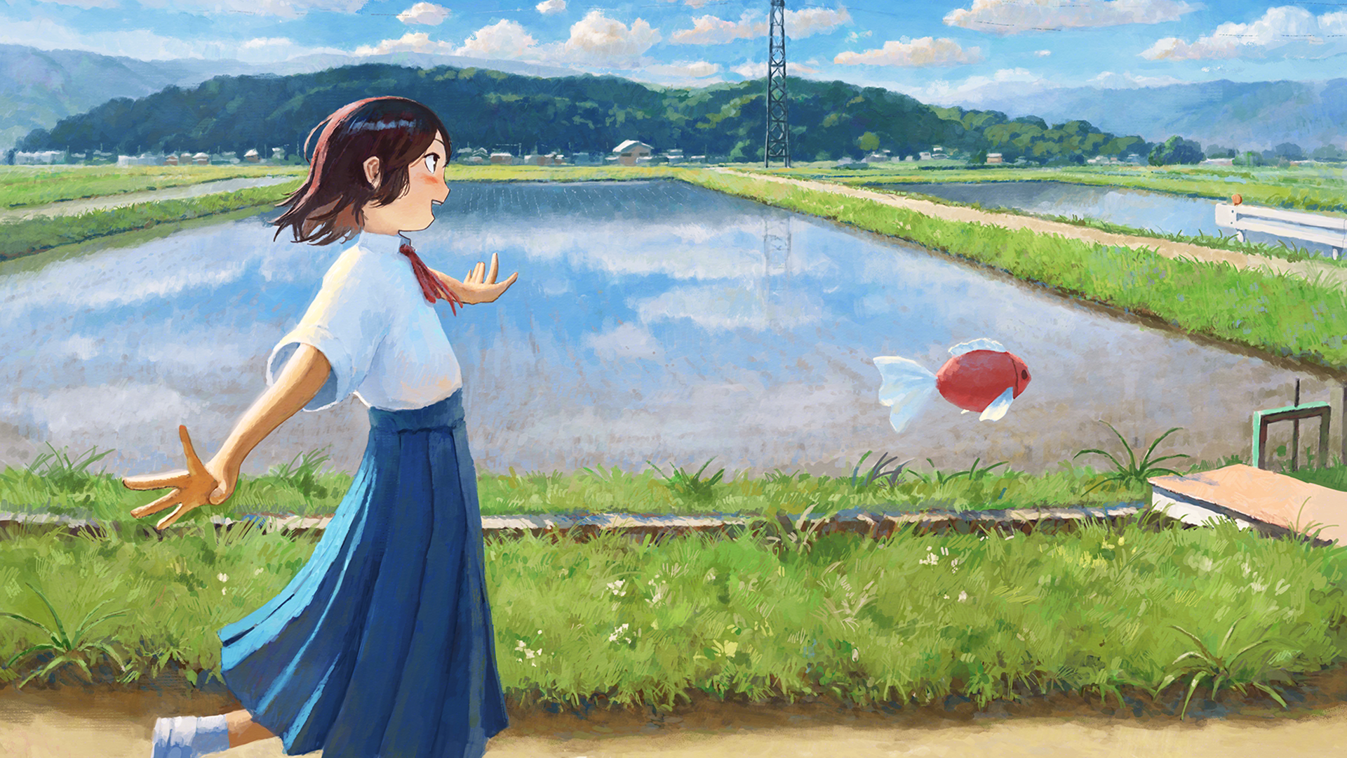 anime zpom8j 1920×1080 fjsmu fish grass field sky
