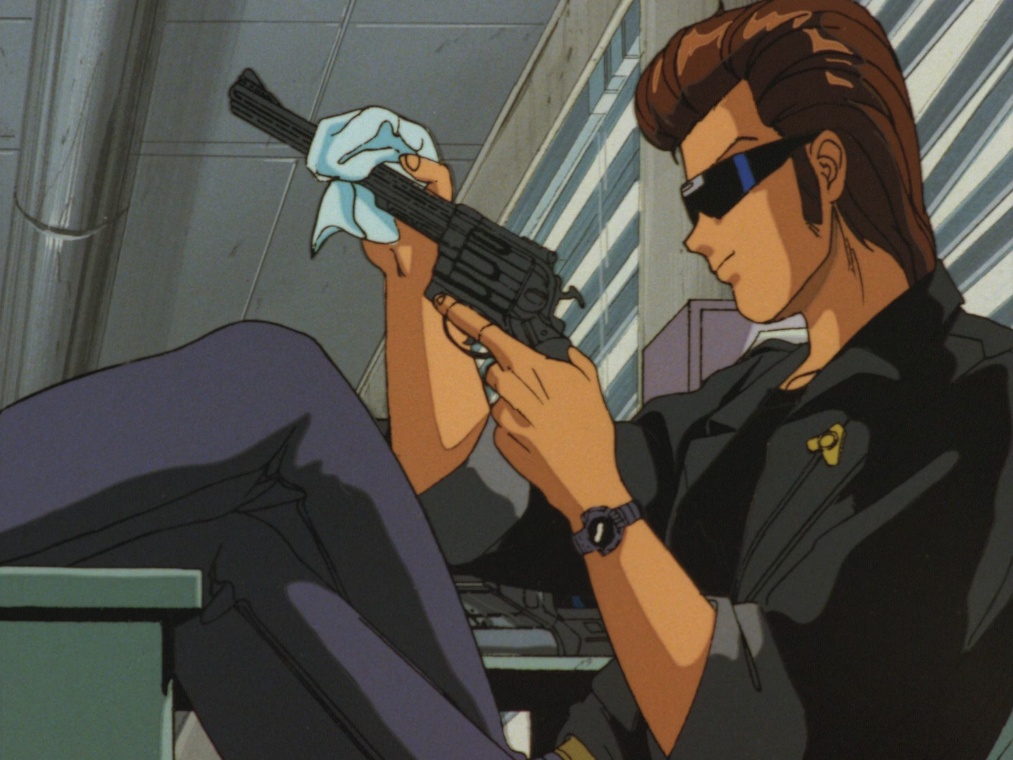 anime xej6po 1440×1080 anime Bubblegum crisis anime screenshot sitting Leon McNichol