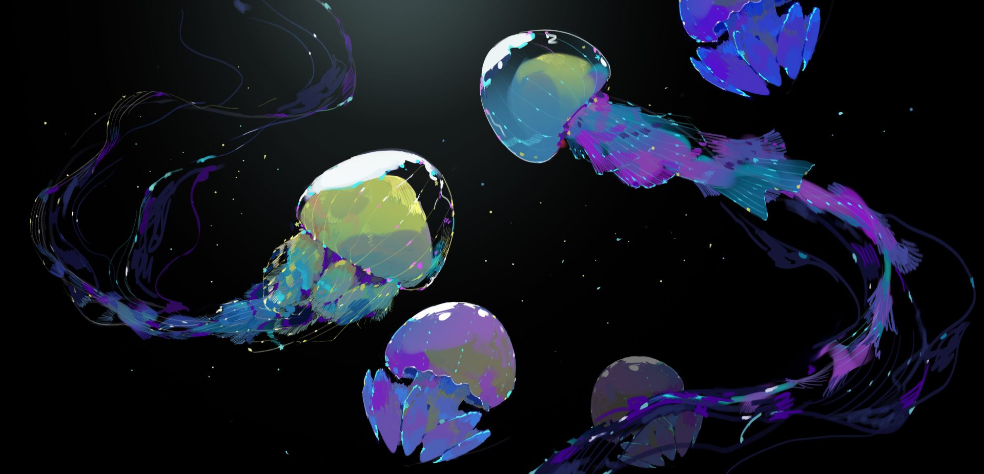 powqje 4096×1974 zzccwqjy illustration ultrawide jellyfish dark background