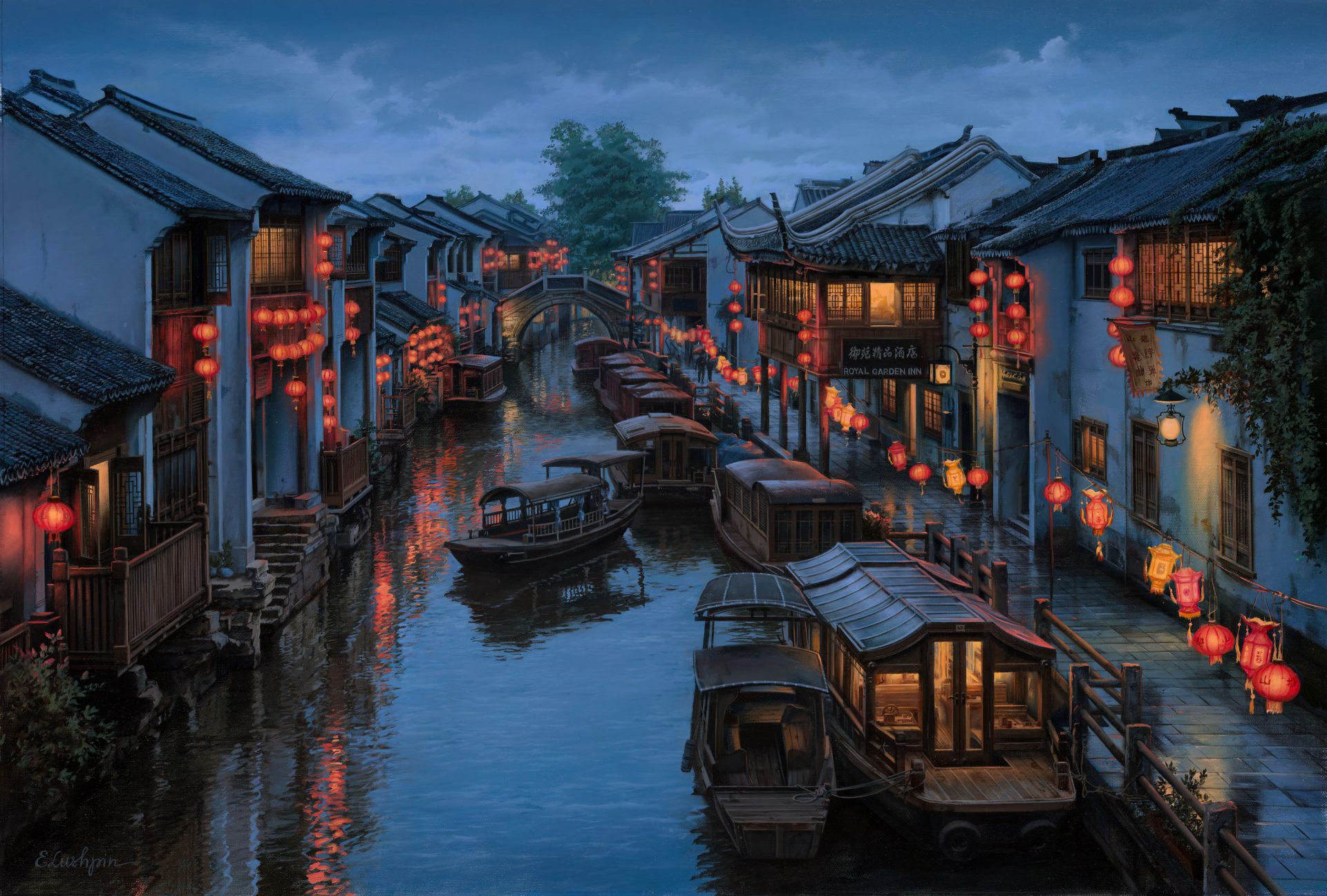 ml1xwk 3000×2026 Evgeny Lushpin digital painting digital art river boat