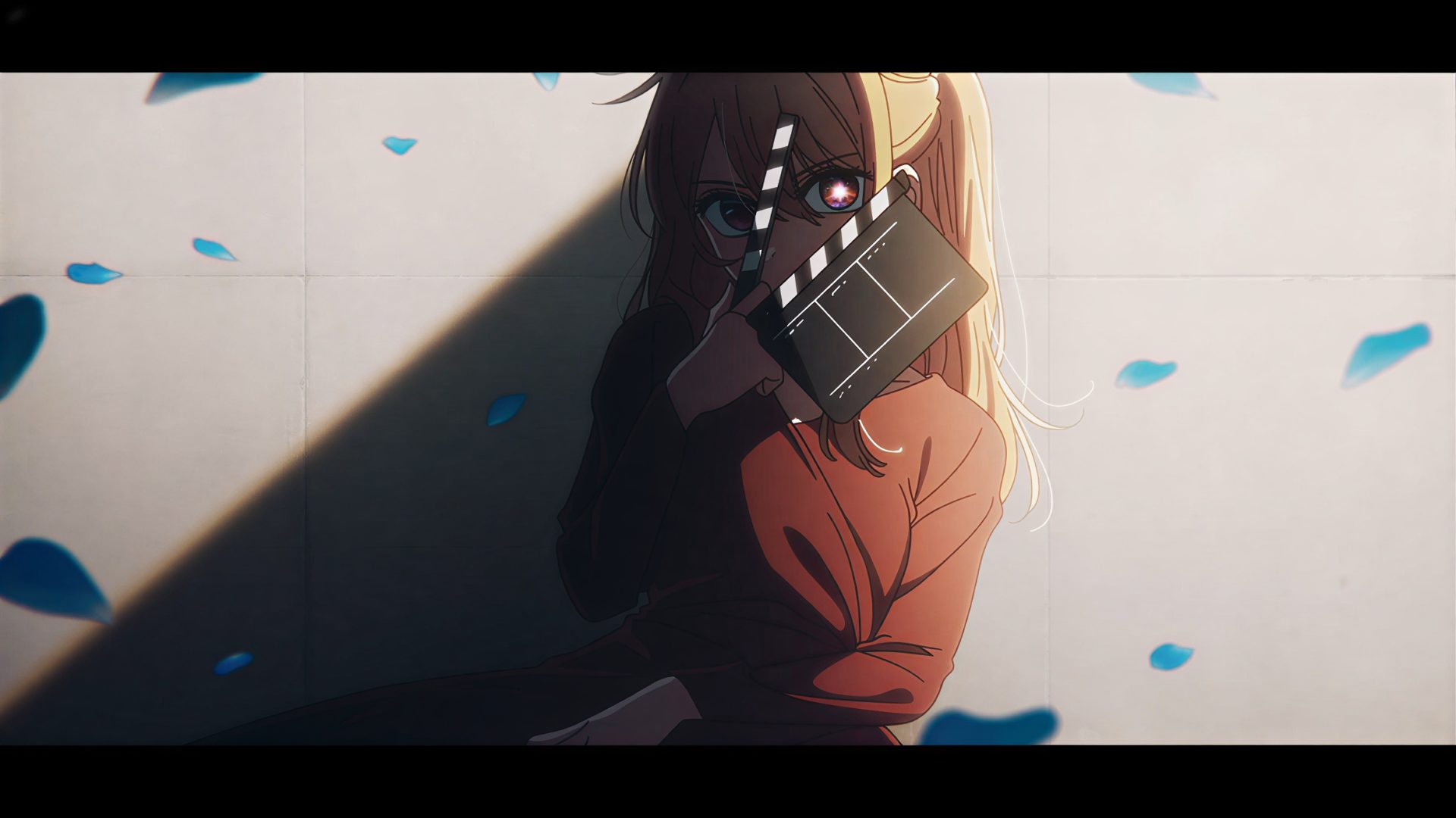 xe7vl3 2332×1312 Oshi no Ko Hoshino Ruby petals anime screenshot upscaled