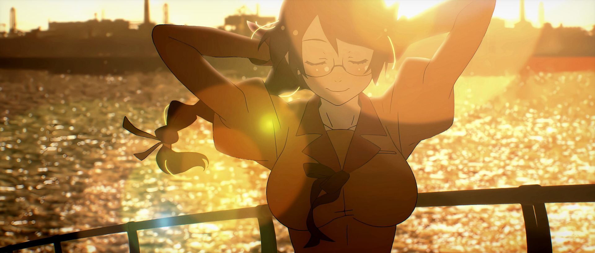 21dreg 7680×3264 anime girls ultrawide Monogatari Series Hanekawa Tsubasa sunlight