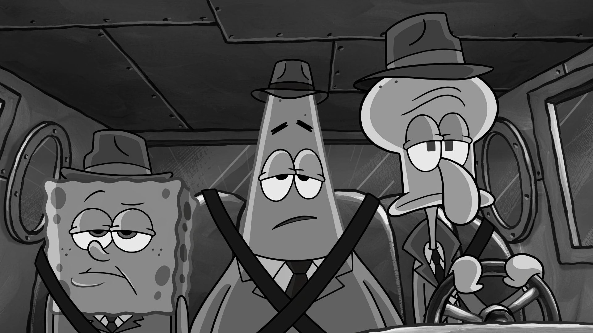qr3prr 3840×2160 drawing digital art SpongeBob SquarePants Patrick Star monochrome