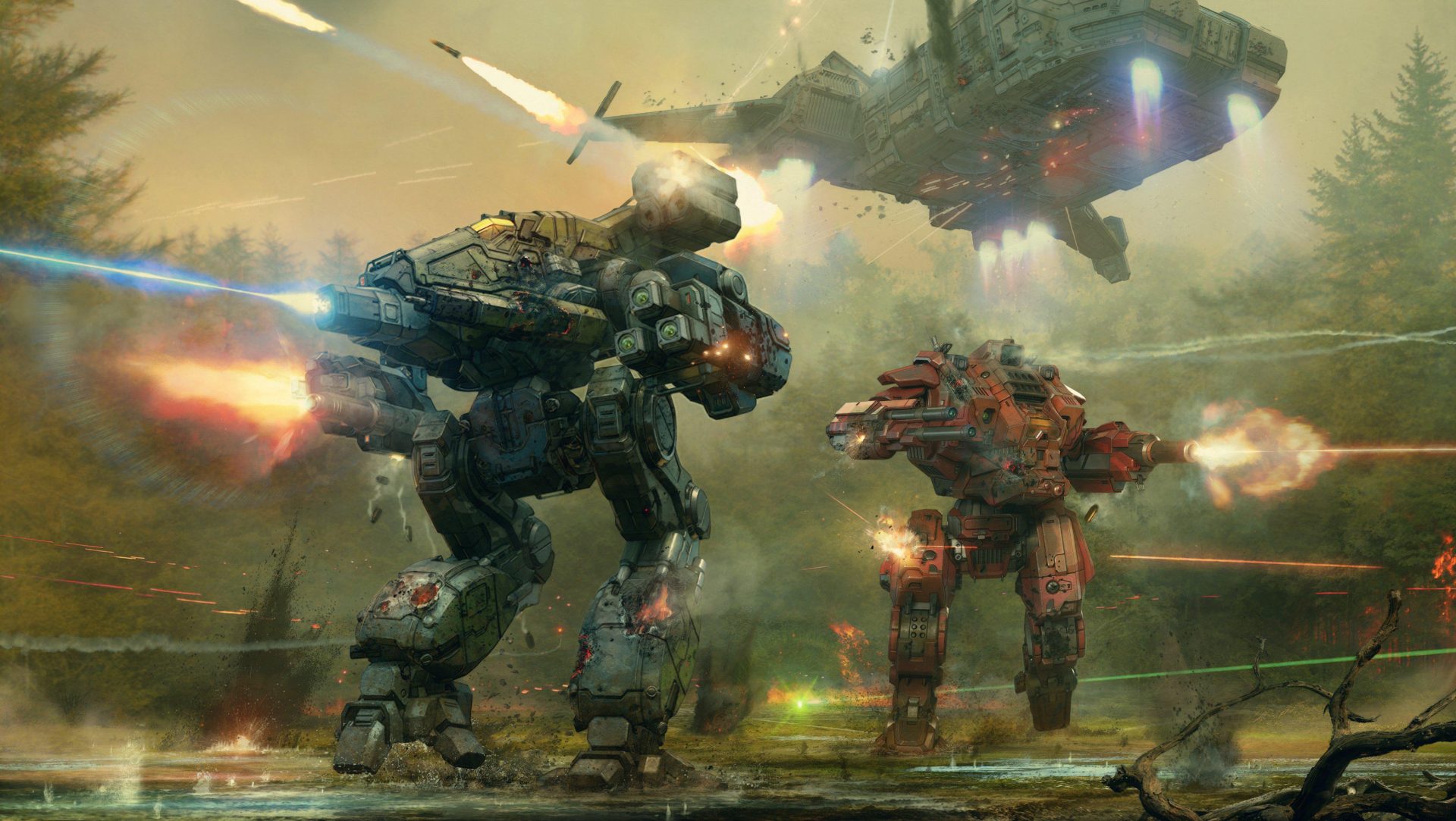 ml18e9 4096×2310 Mechwarrior 5: Mercenaries mechs Dropship battle lasers
