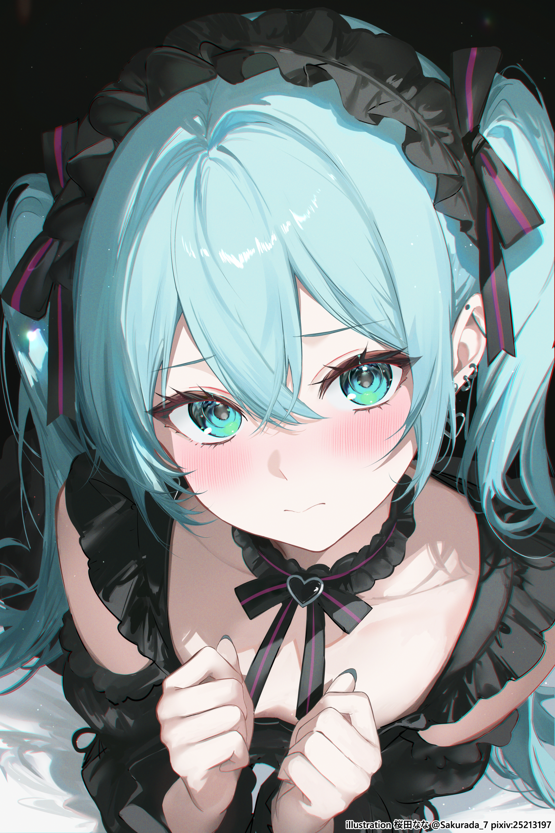 anime e89d58 2337×3508 Vocaloid portrait display Hatsune Miku ear piercing hair between eyes
