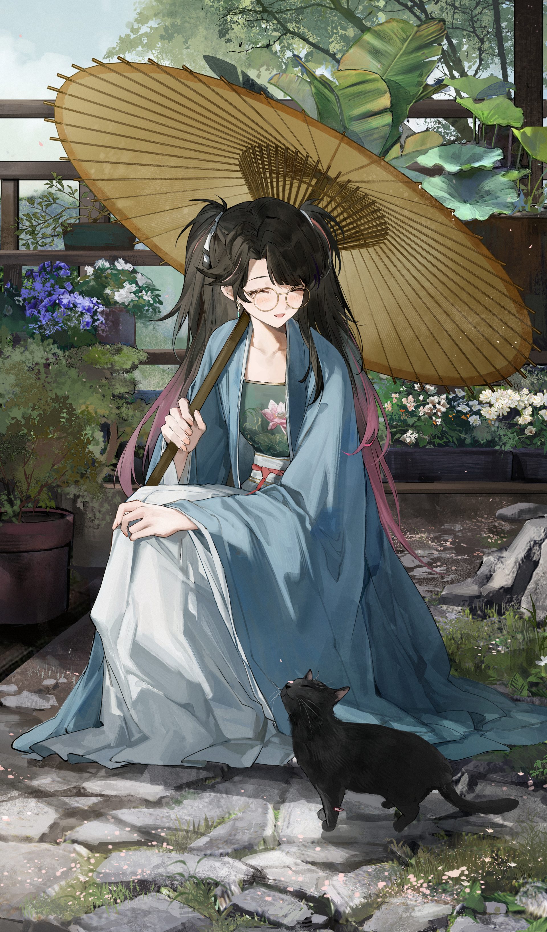 anime vpygzm 2680×4563 Zhezhi (Wuthering Waves) Wuthering Waves cats looking back umbrella