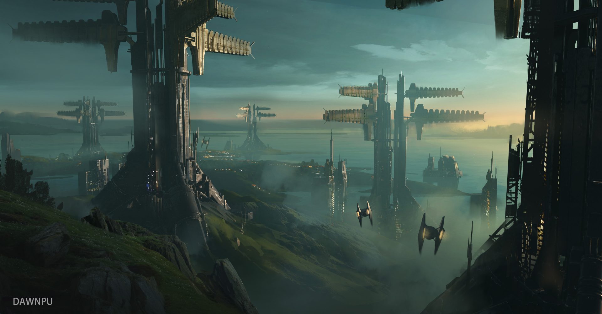 general mlwd3y 3840×2001 Dawnpu science fiction spaceship sky structure