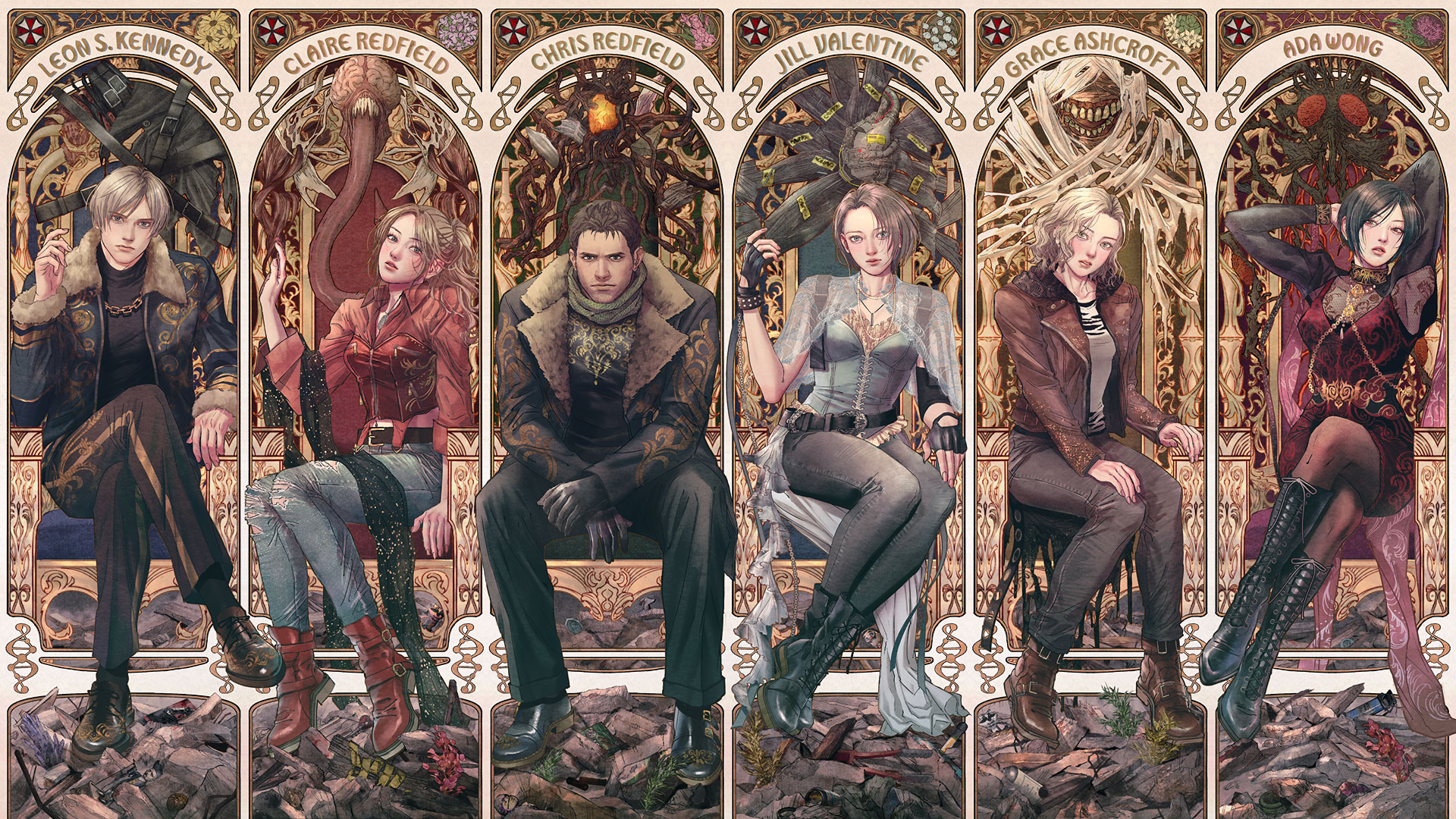 general gw9jvl 3840×2160 Resident Evil Art Nouveau video game characters Ada Wong Chris Redfield