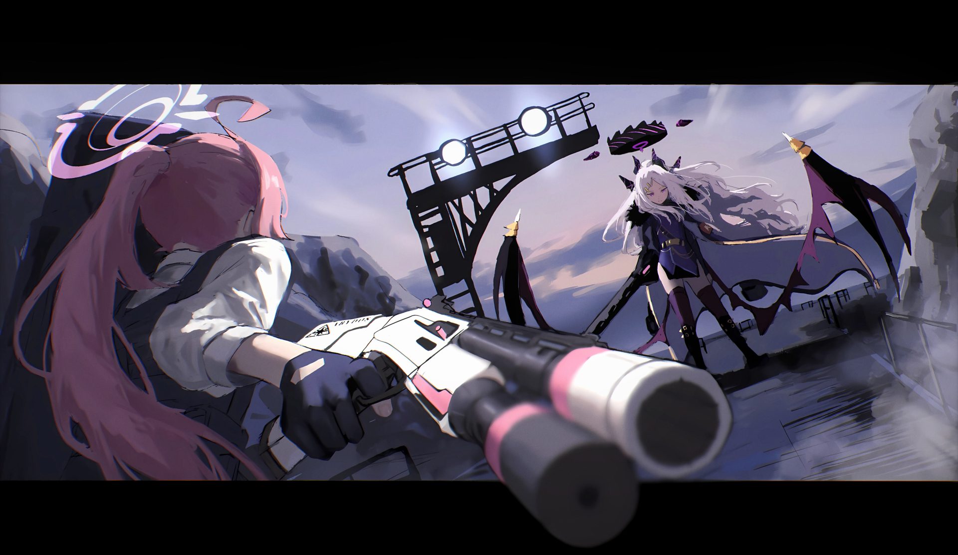 anime 3q5953 6144×3561 anime girls girls with guns pink hair two women Takanashi Hoshino (Blue Archive)