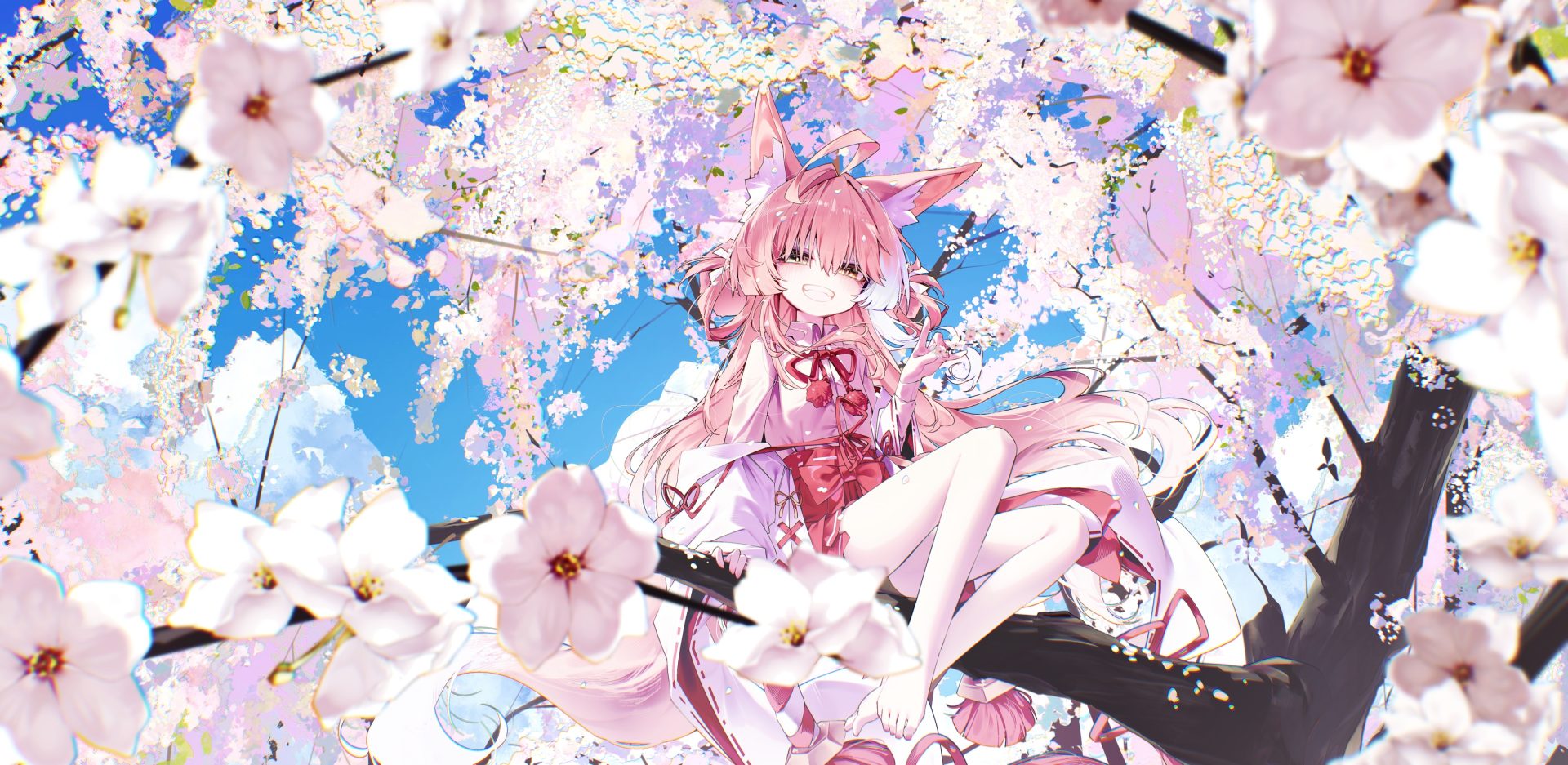 anime poj9ve 3500×1708 StelLive women outdoors Tenko Shibuki animal ears hair between eyes