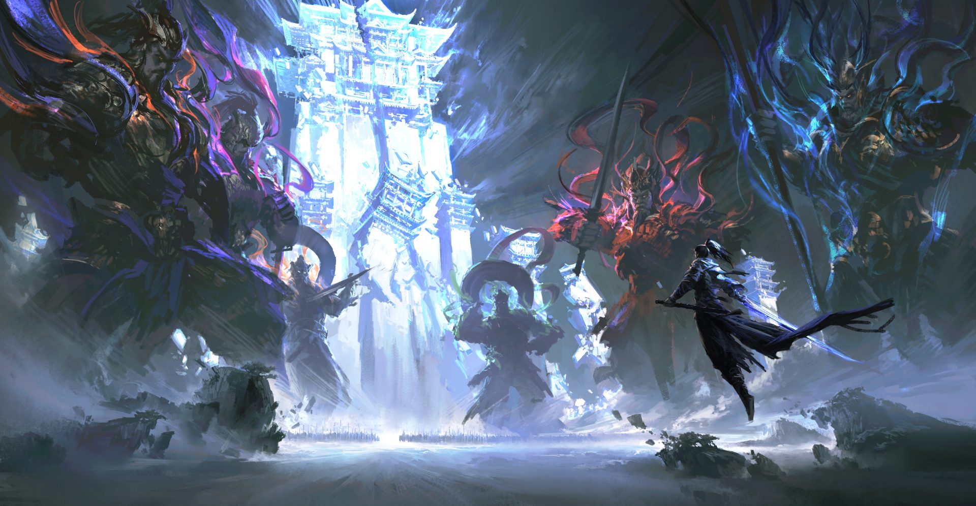 general gw9w5q 6000×3114 LEO (Artist) men sword asian clothing castle