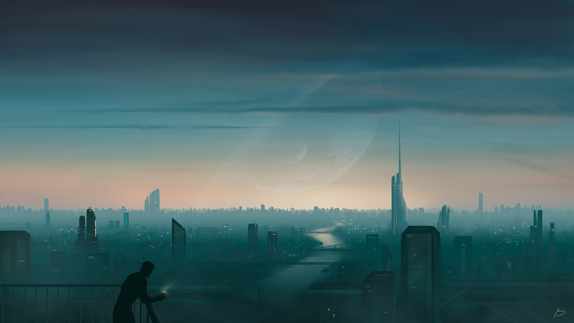 yqepmg 1920×1080 JoeyJazz DeviantArt signature cityscape futuristic