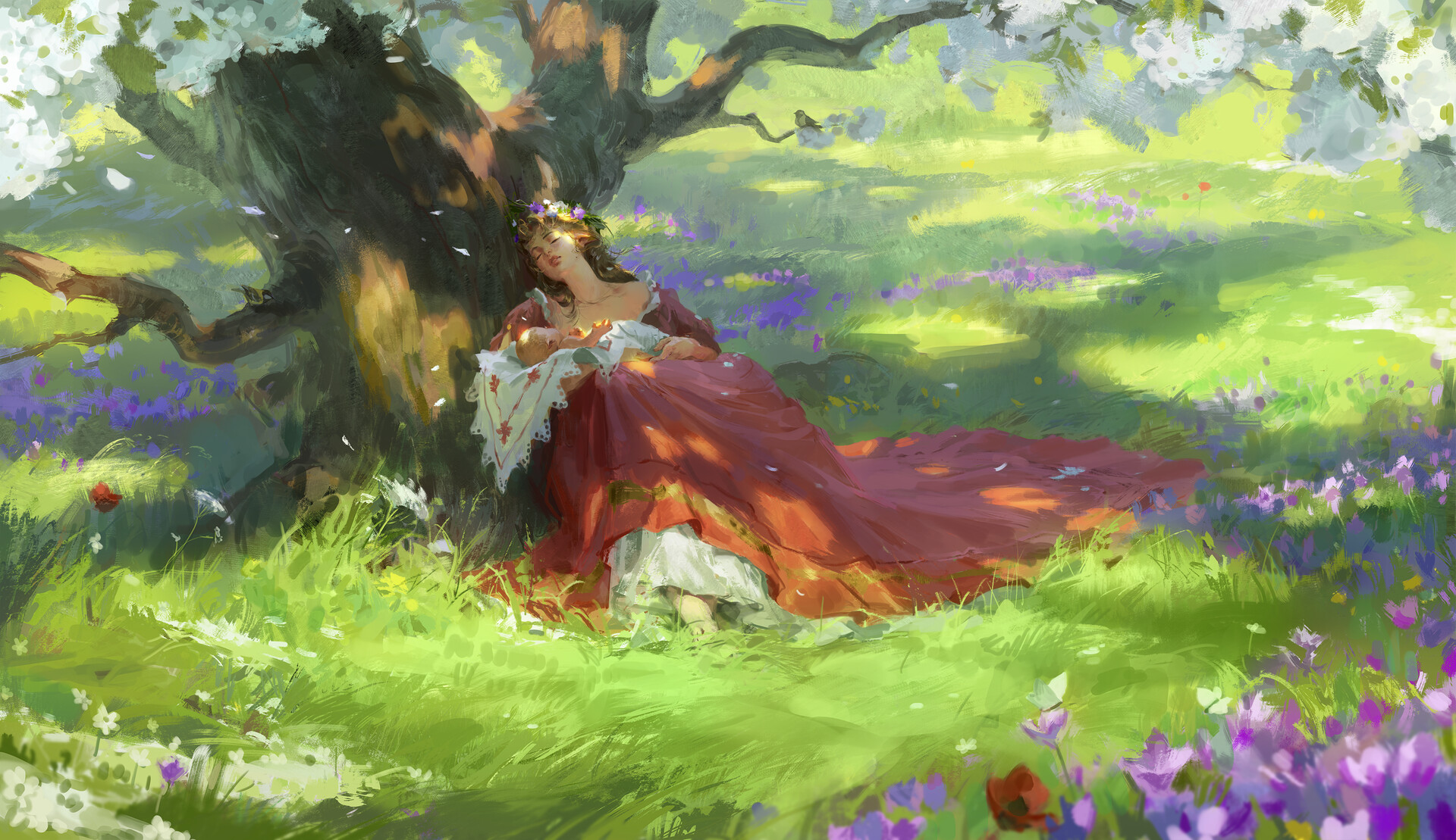 6l58vw 1920×1109 Mother baby Darya Kozhemyakina digital art fantasy art