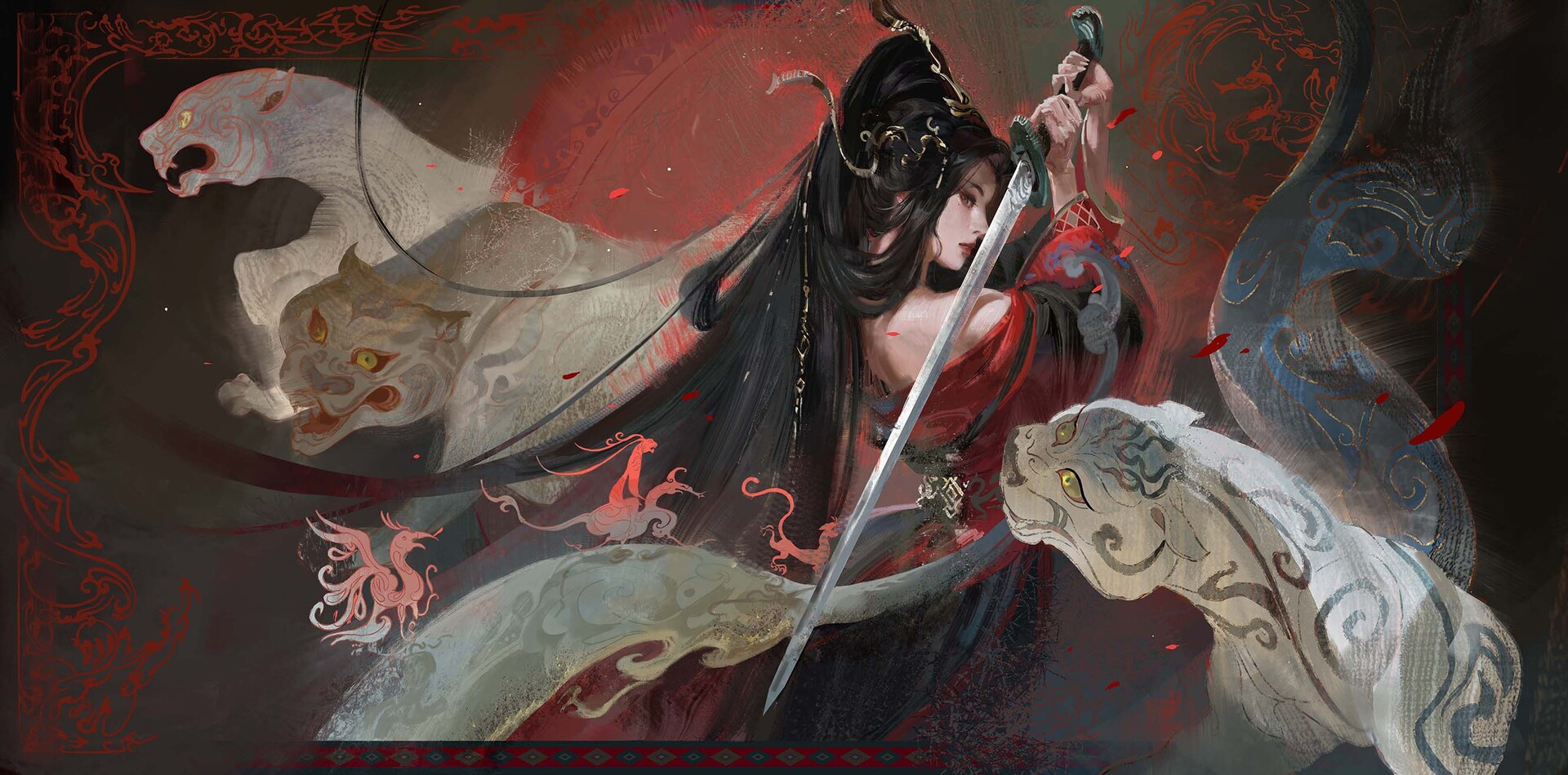 xe7rqd 1920×950 Tea Me digital art women long hair Traditional Chinese clothing