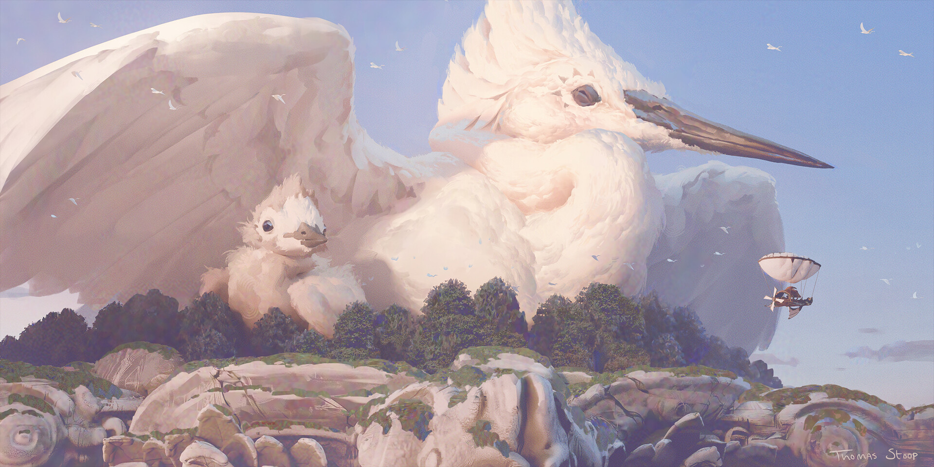 zpqwwv 1920×960 Thomas Stoop ArtStation birds giant sky