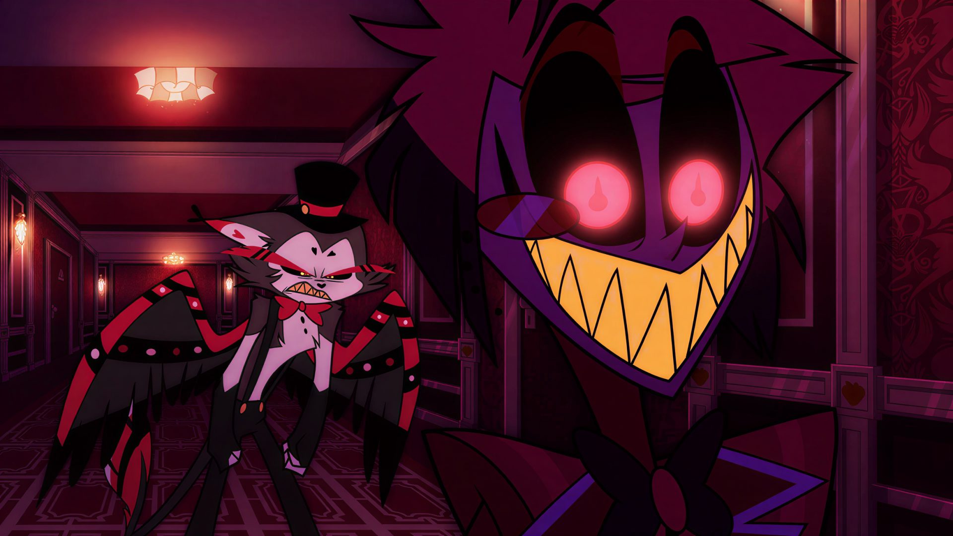 qr3y27 2332×1312 Hazbin Hotel Alastor (Hazbin Hotel) Husk (Hazbin Hotel) pointy ears smiling
