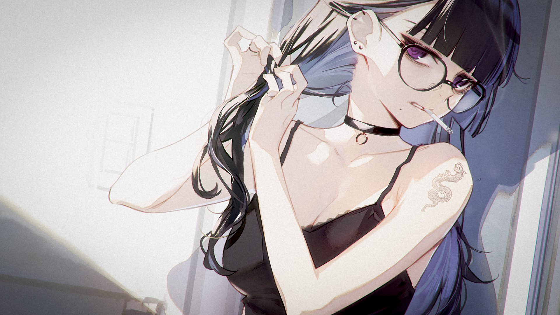yqed67 3109×1749 anime anime girls long hair black hair glasses