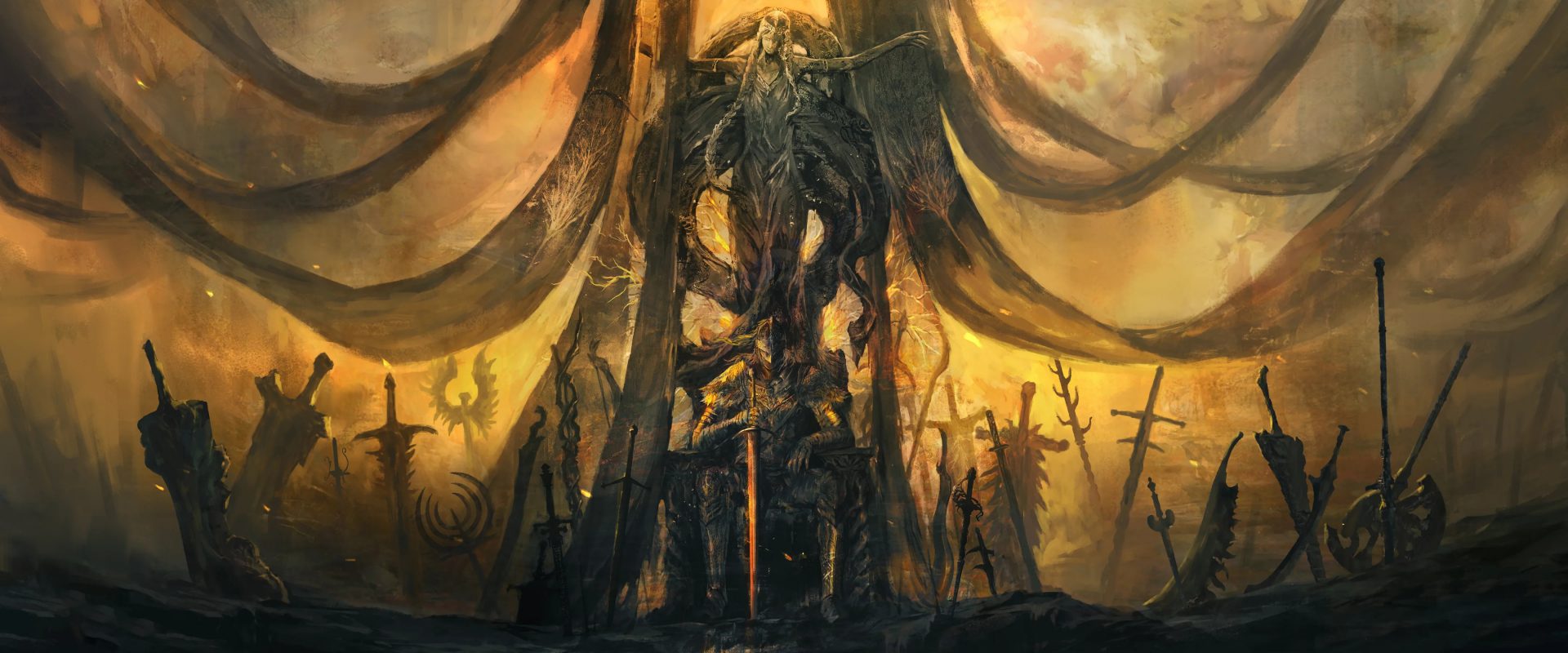 lyw6zr 4320×1800 Elden Ring Queen Marika Tarnished (Elden Ring) sitting holding sword