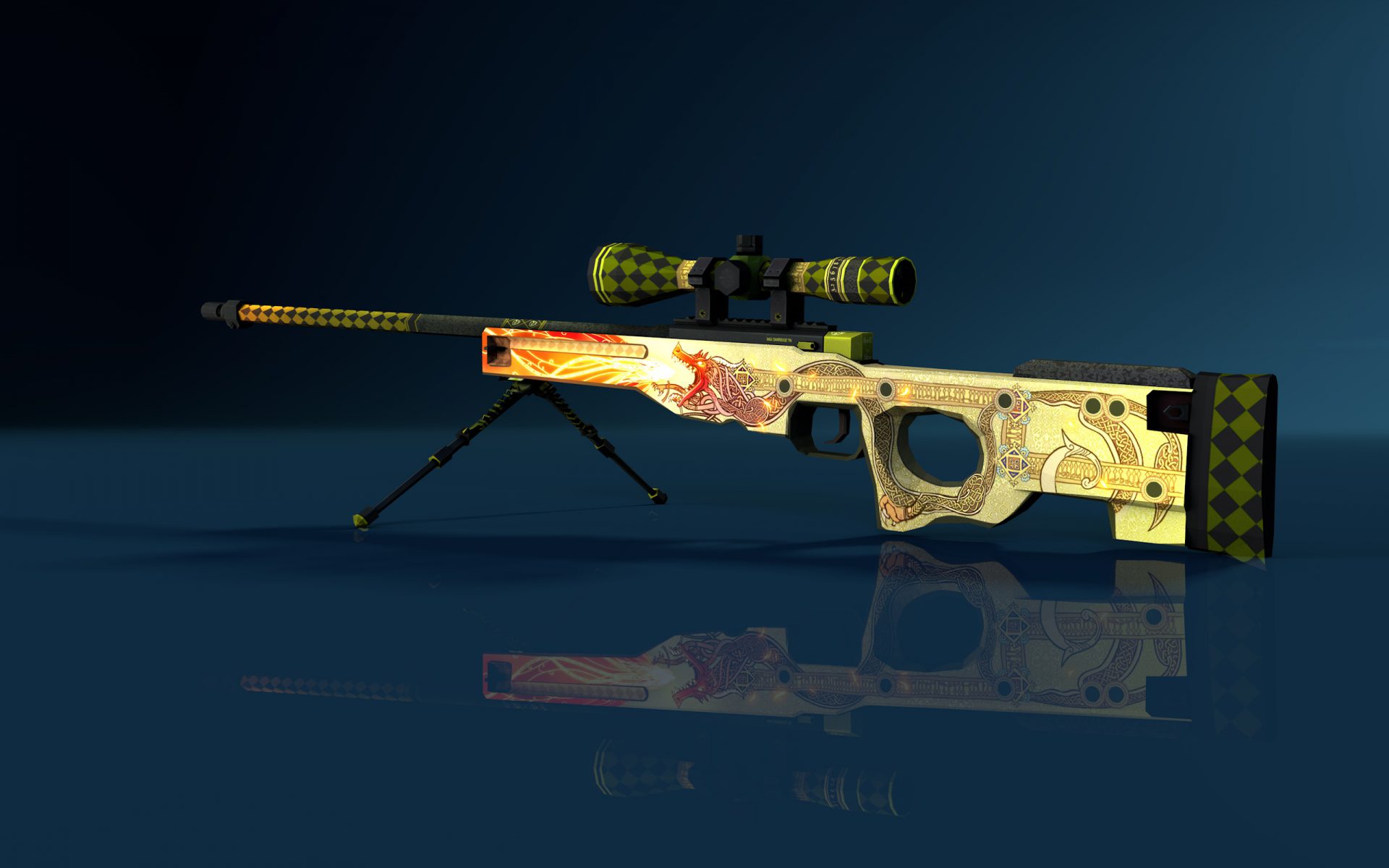 powdrm 2560×1600 Counter-Strike Accuracy International AWP Dragon Lore reflection simple background
