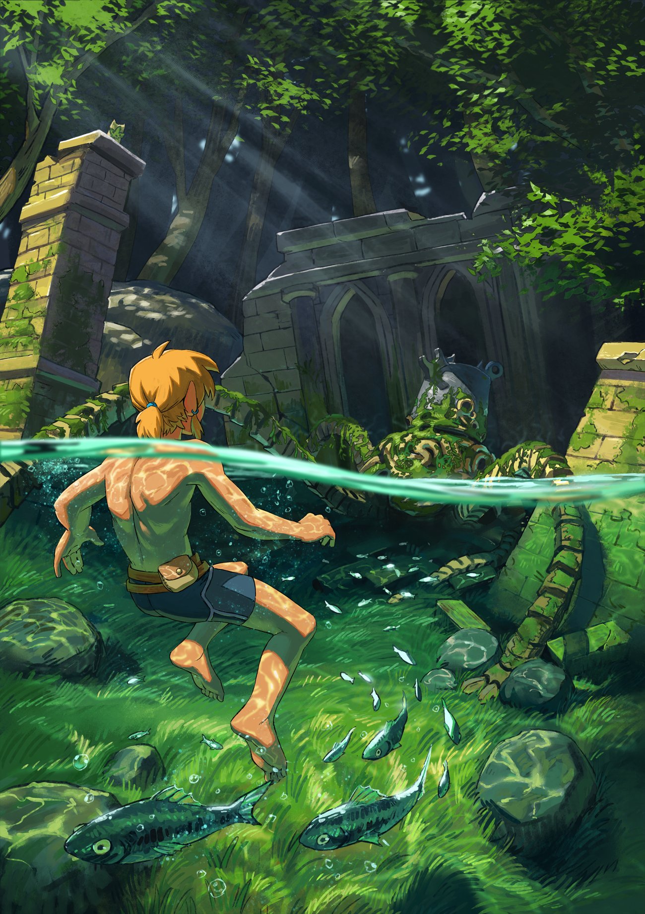 anime w5l19x 1300×1841 Malin (artist) The Legend of Zelda: Breath of the Wild Link blonde men