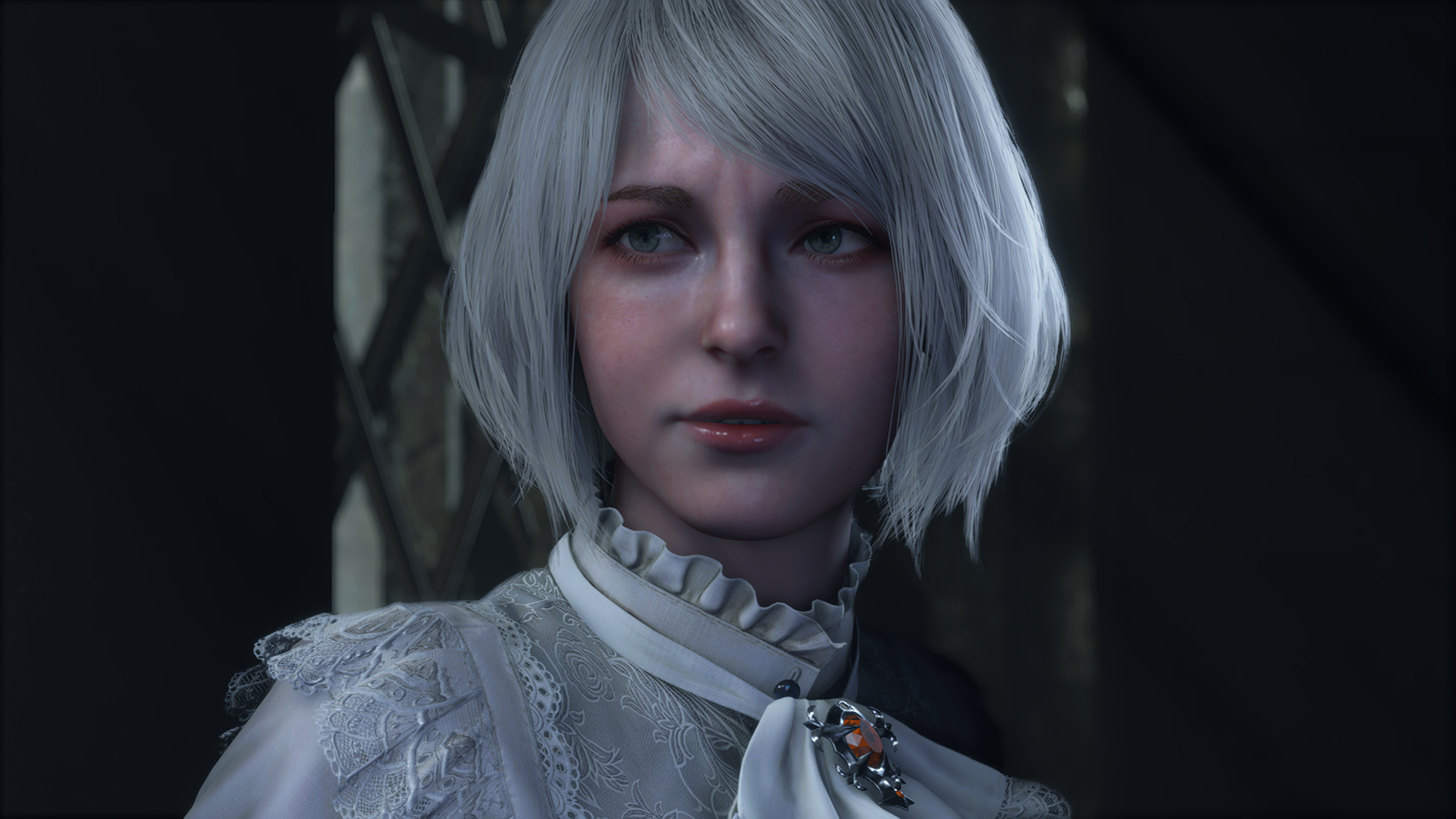 general qrgloq 1920×1080 Ashley Graham (Resident Evil) Resident Evil 4 Remake white hair red lipstick blue eyes