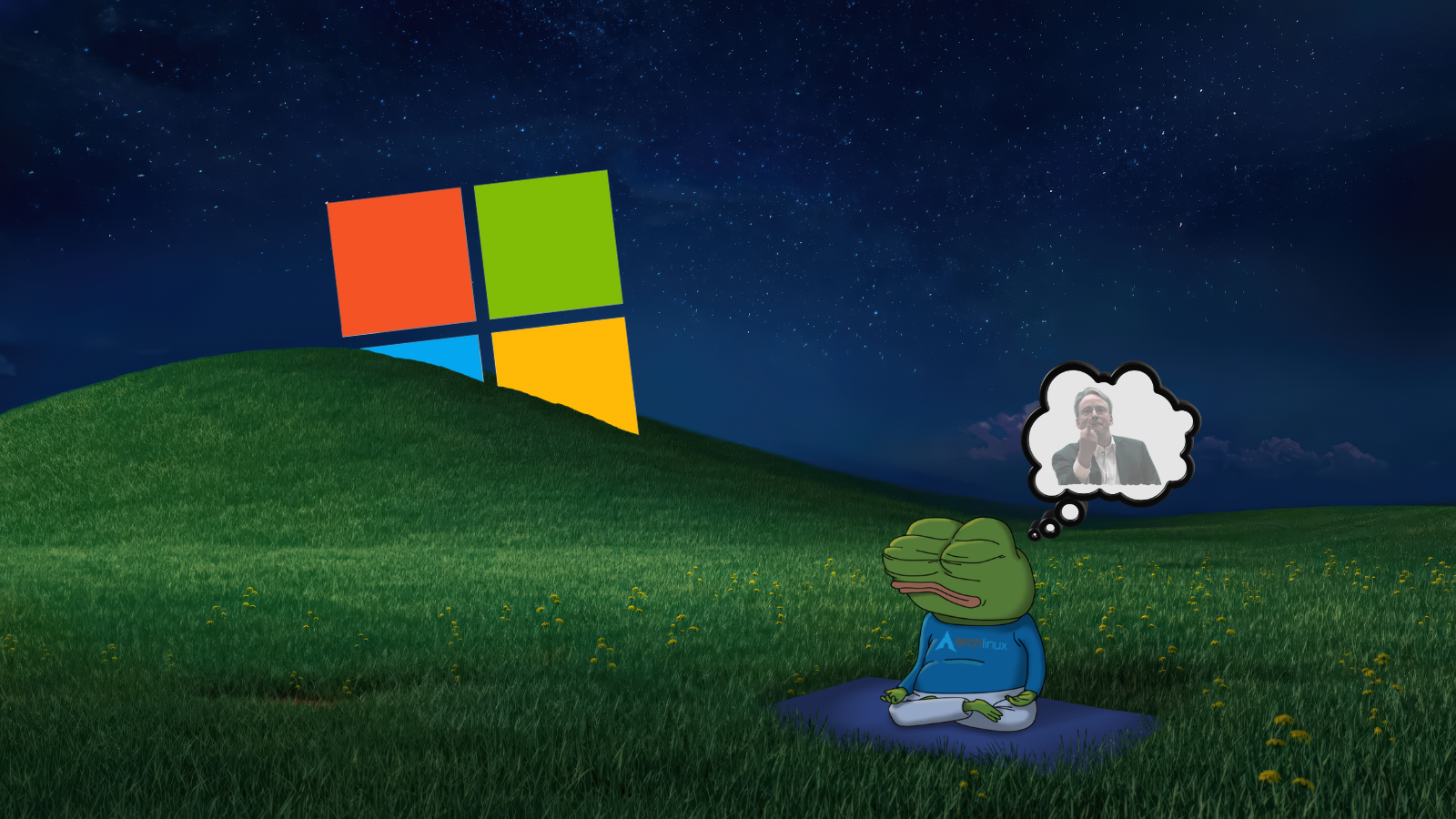general 6l2v6q 1600×900 Linux Arch Linux Microsoft hills night sky