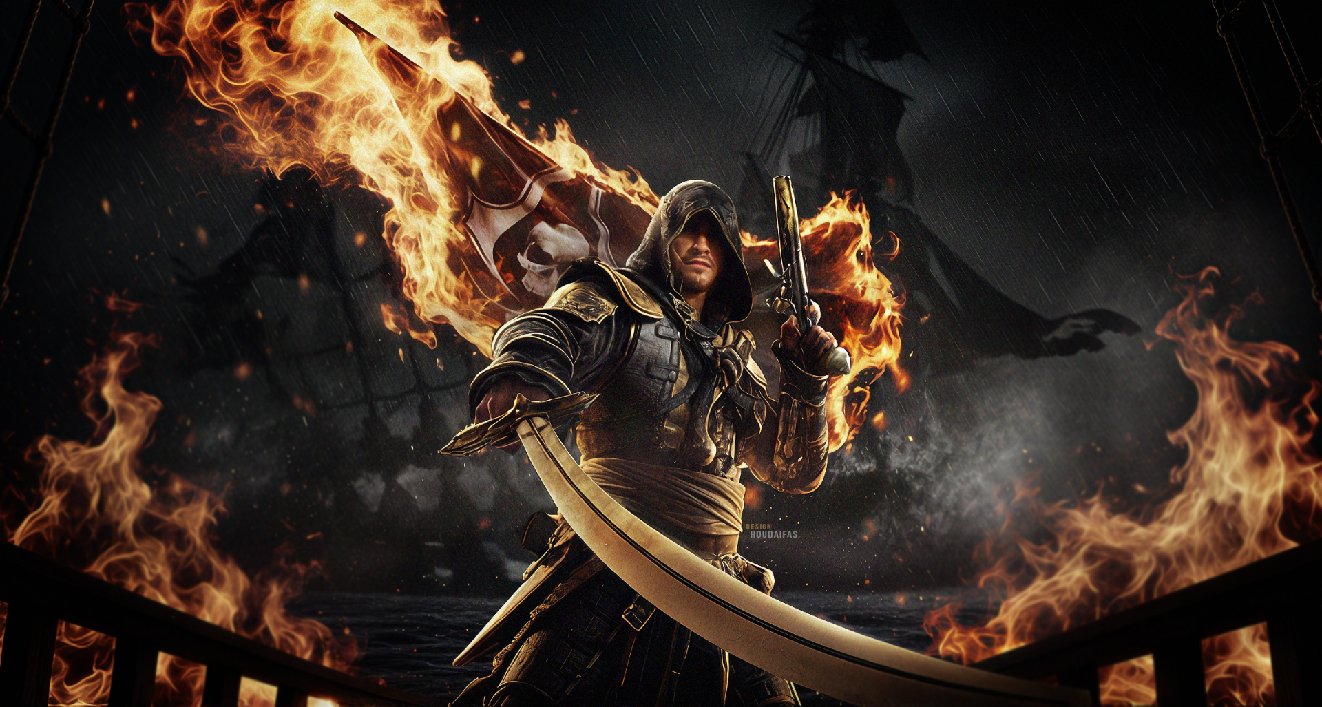 general qrgekq 2304×1232 metalanguage Assassin’s Creed pirate flag video games dark