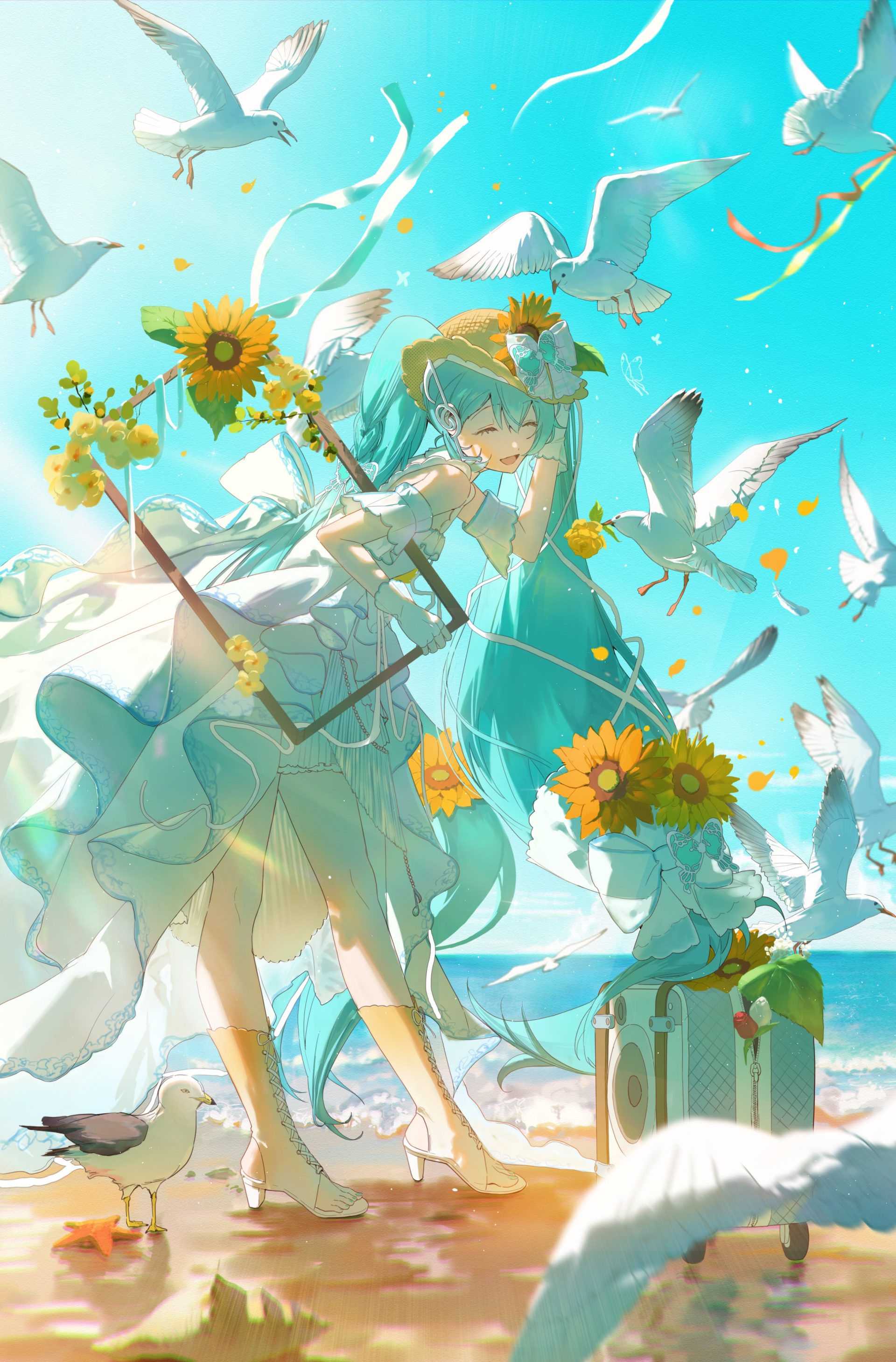 anime yqglkd 2695×4096 Vocaloid Magical Mirai Hatsune Miku sunflowers white gloves