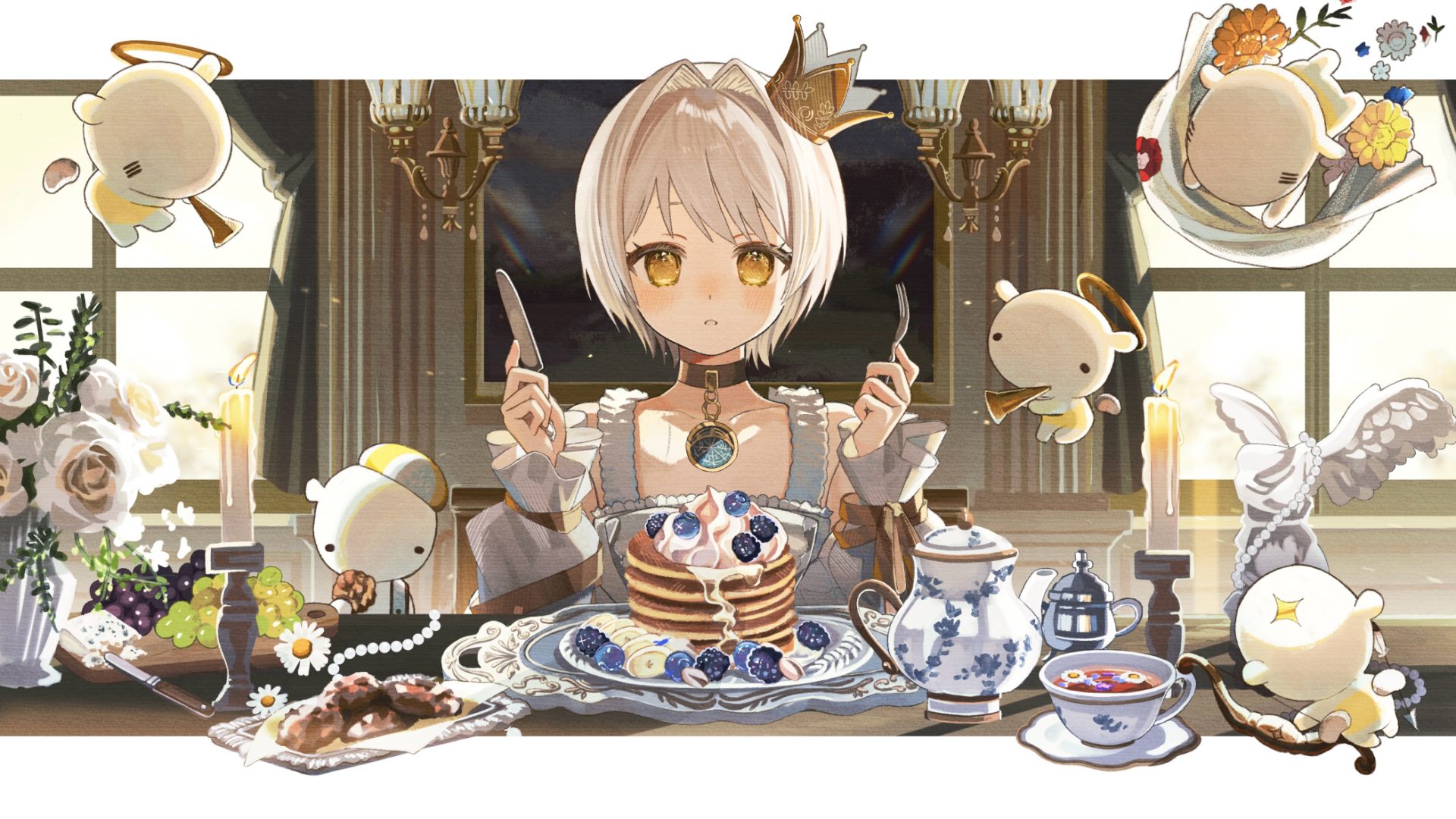 anime oglrx7 2100×1181 anime anime girls crown cake tea party